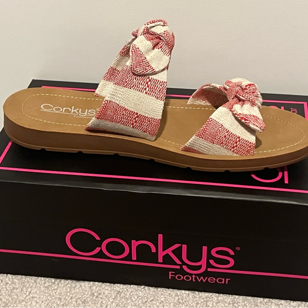 Corkys Striped Red and White Sandals